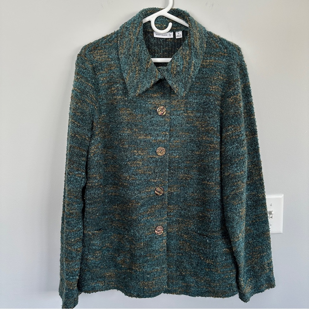 Susan Graver Raschel Knit Button Front Long Sleeve Jacket, size XL